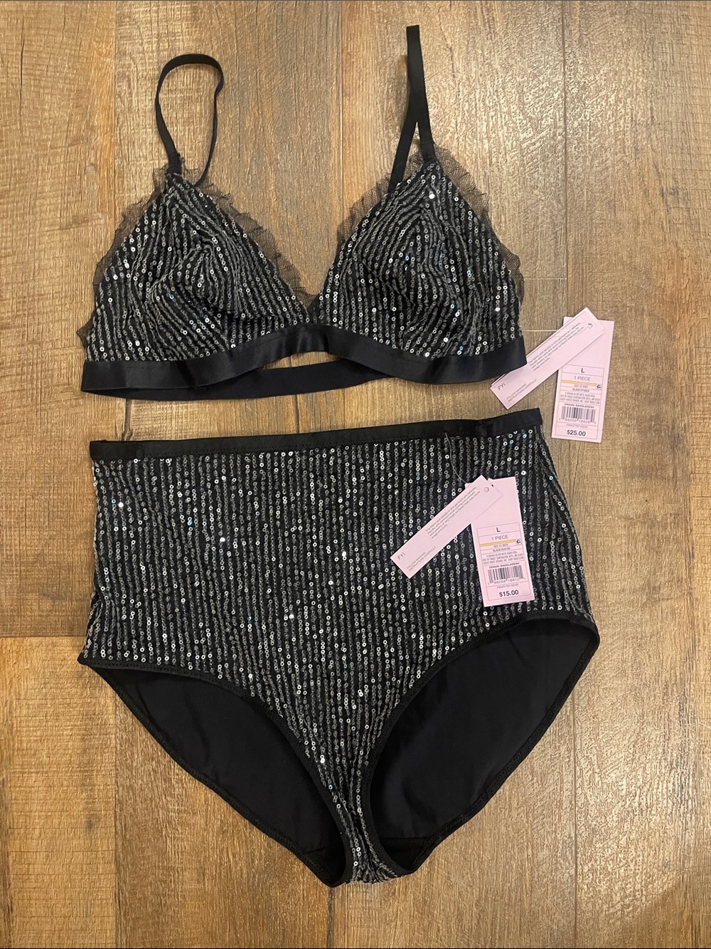 wild fable Black Sequin Bralette & High-Waist Brief Set